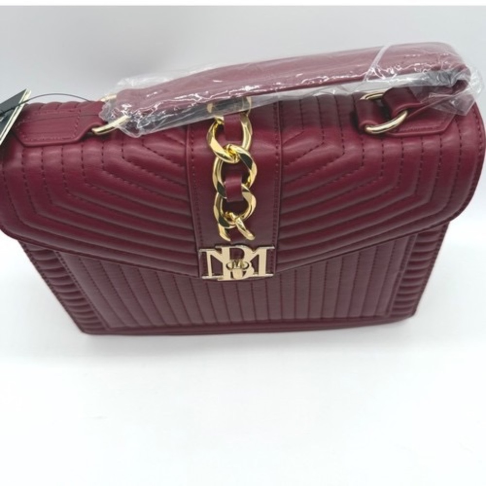 Badgley Mischka Wine Quilted Crossbody Bag with Chain Vegan Leather $179 - Picture 3 of 13